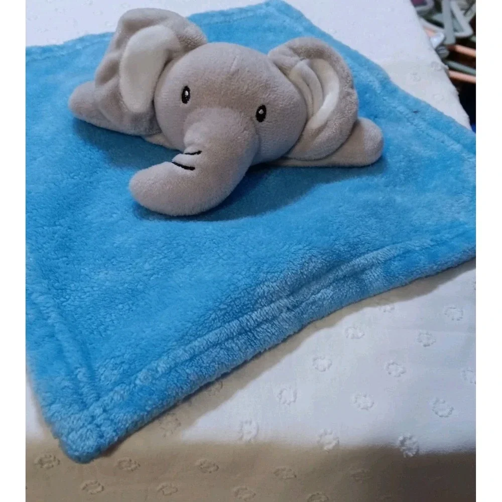 Lot (4) 3 Elephant Loveys Security Blanket 1 Elephant Paci Holder Gray Pink Blue